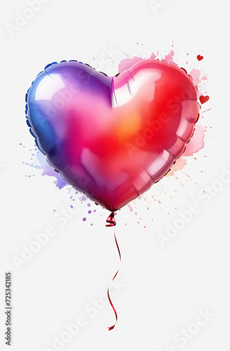 red heart-shaped balloon on a white background, Valentine's Day card
