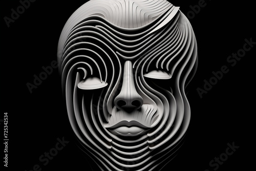 Fine-art portrait concept. Abstract and surreal dreamlike beautiful man minimalist portrait. Sketch  three dimensional  tiny detailed drawing style. Black and white image