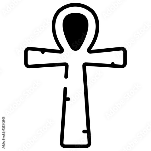 Ankh cross glyph and line vector illustration