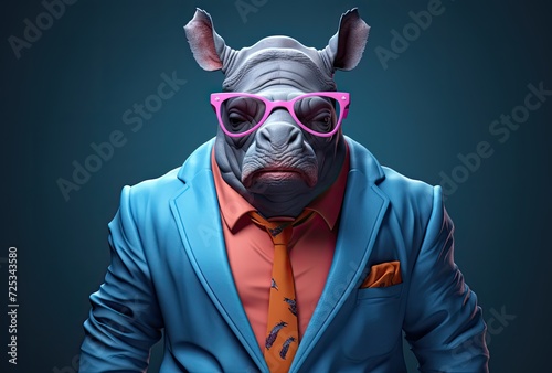 A portrait capturing the essence of coolness: a rhinoceros donning sunglasses.