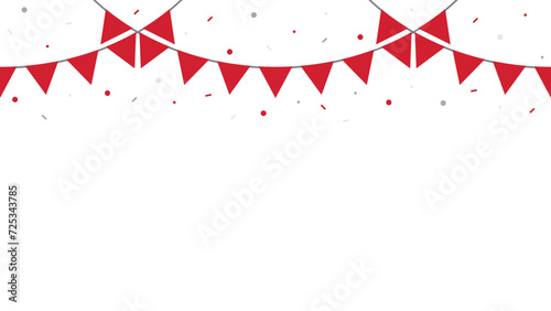 Seamless red triangle party bunting with confetti border. birthday party decoration. Flat vector illustration.
