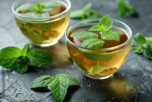 mint tea with green leaves