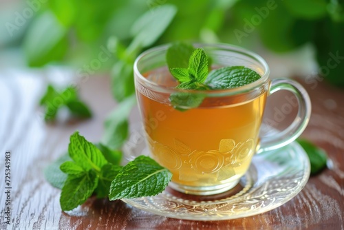 mint tea with green leaves
