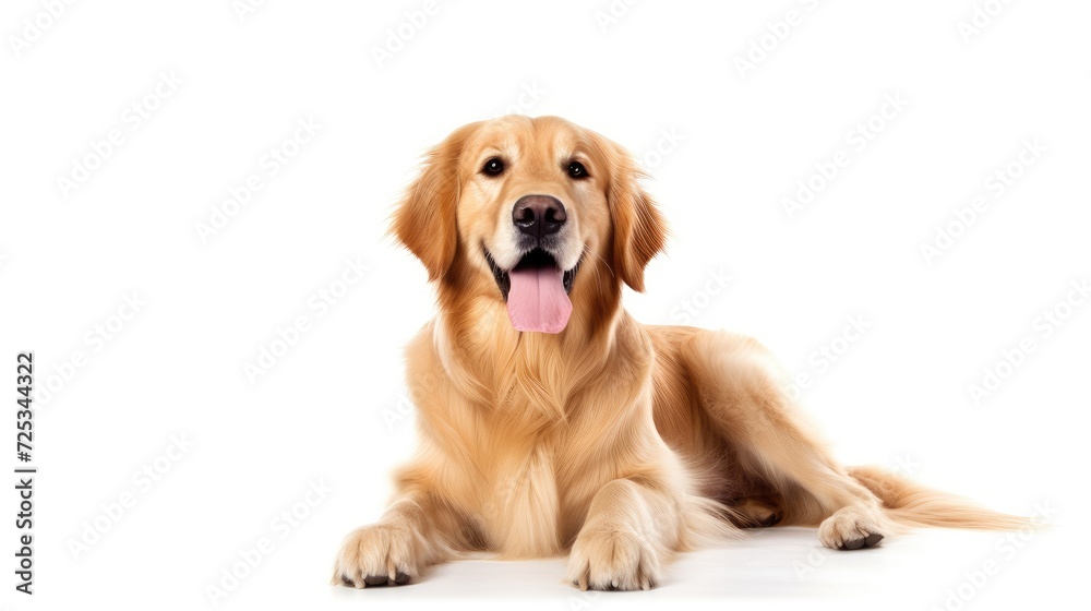 Smiling Golden Retriever Lying Down in a Peaceful Pose - Generative AI