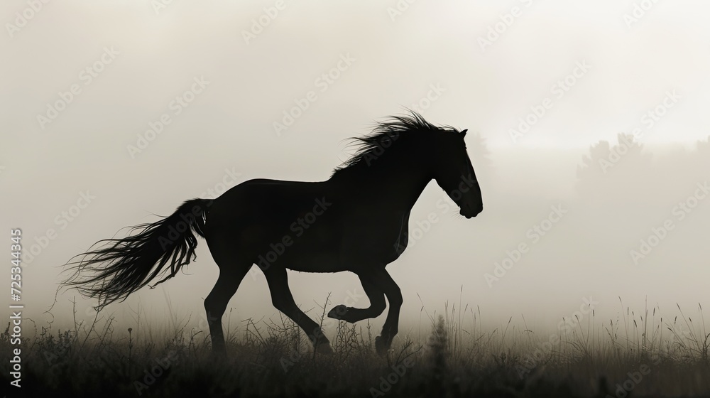 Rearing black horse. Generative AI Rearing black horse. Generative AI