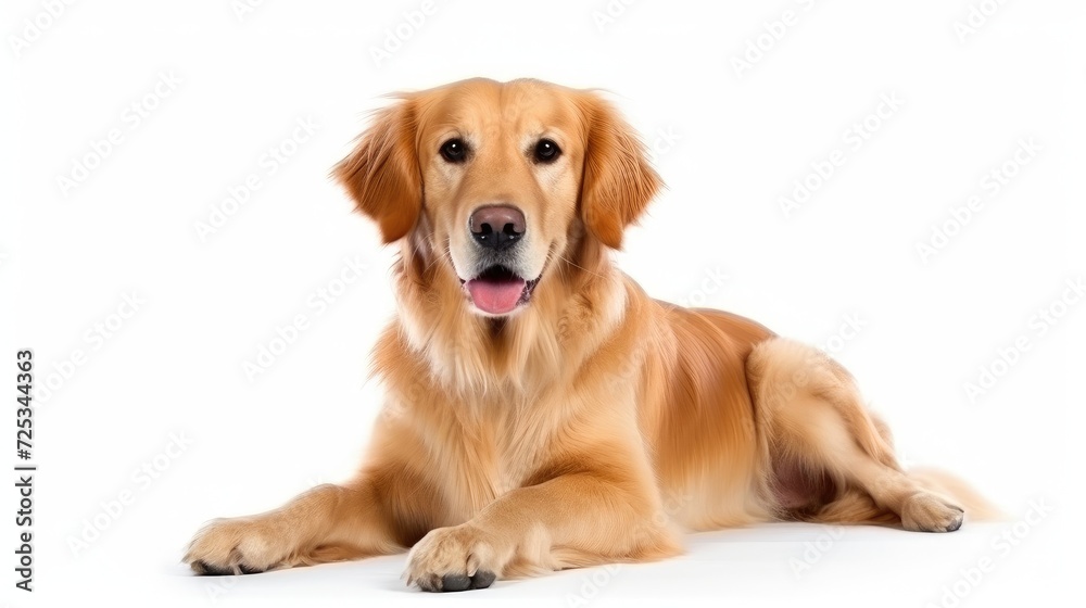 Smiling Golden Retriever Lying Down in a Peaceful Pose - Generative AI