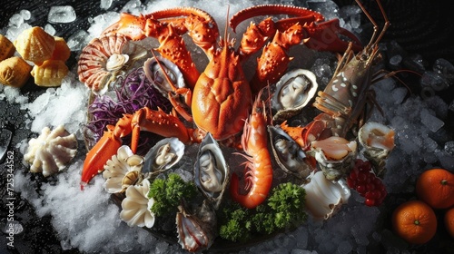 Seafood on ice. Generative AI photo
