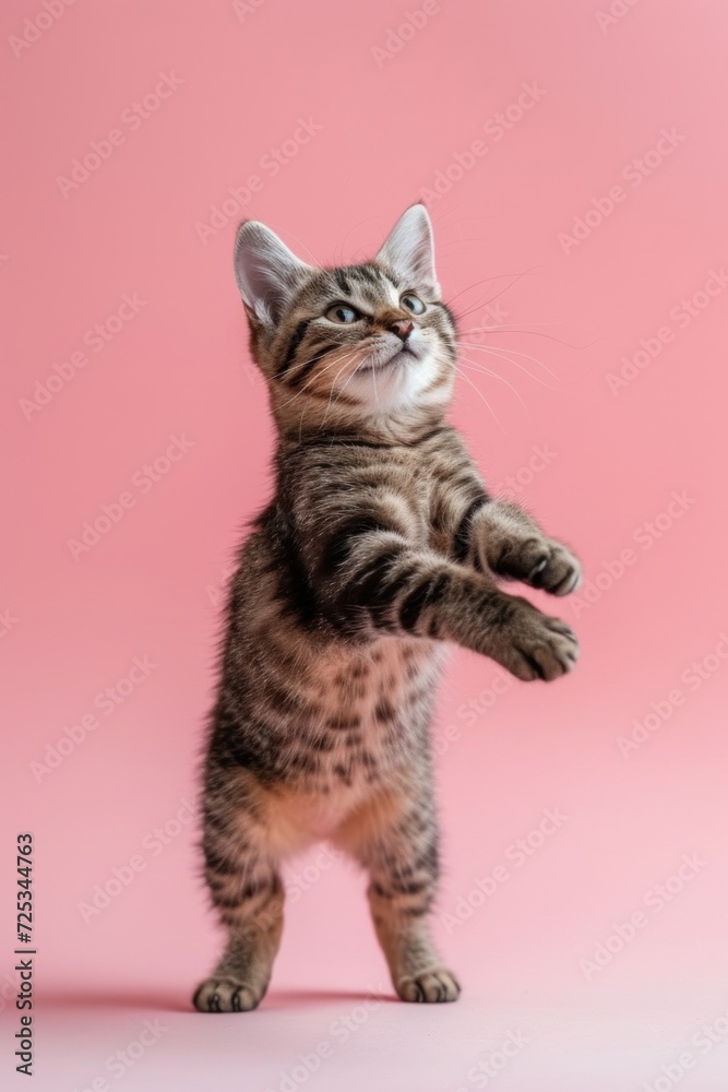 active cat playing on light pink