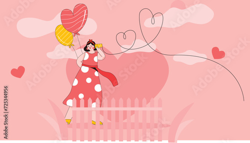 A digital illustration of a single romantic girl waiting for someone