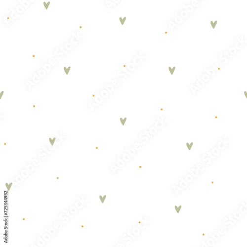 Scandi theme seamless vector pattern. Cute hand drawn Easter illustration with tiny hearts. Simple background for packaging, apparel, gift, wrapping paper, textile, fabric, wallpaper, cover.