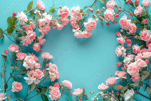 Pink dead roses make up a heart shaped arrangement on a white wooden background.