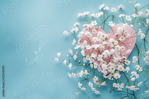 Pink dead roses make up a heart shaped arrangement on a white wooden background.