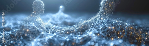 3D rendering of abstract digital particles like humans. Futuristic background with connecting dots and lines