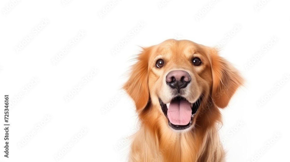 Exuberant Golden Retriever Enjoys a Laugh on a Clean White Background Generative AI