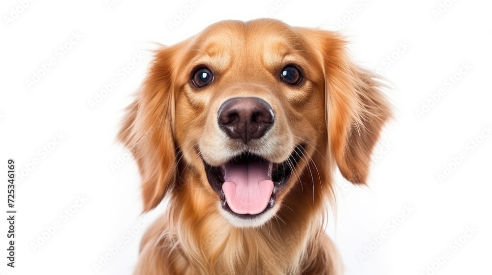 Exuberant Golden Retriever Enjoys a Laugh on a Clean White Background Generative AI Exuberant Golden Retriever Enjoys a Laugh on a Clean White Background Generative AI