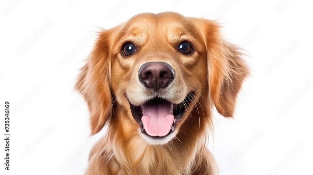 Exuberant Golden Retriever Enjoys a Laugh on a Clean White Background Generative AI