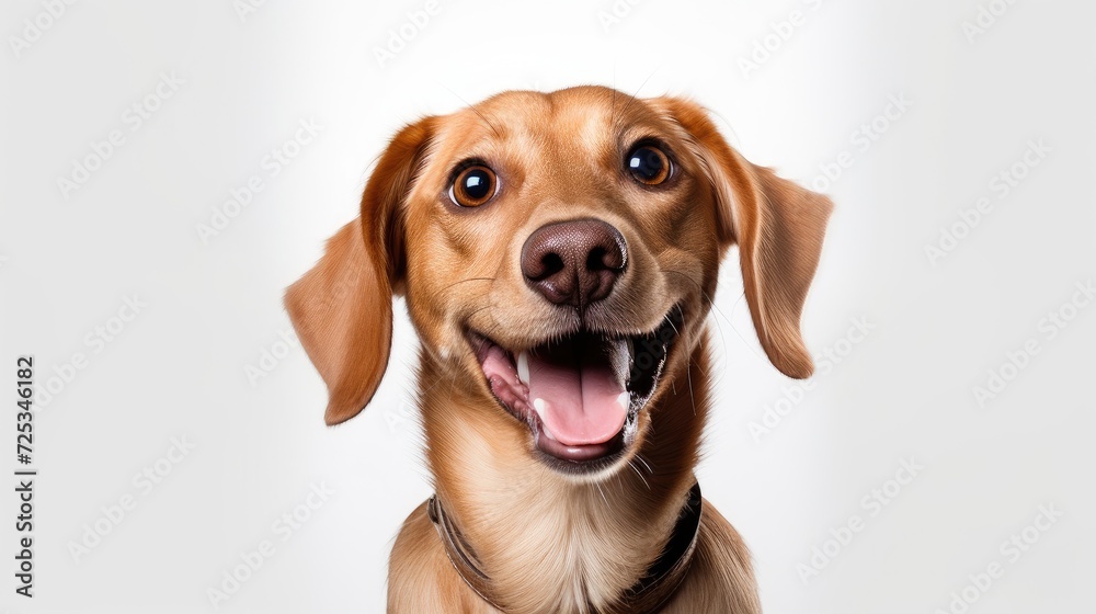 Exuberant Golden Retriever Enjoys a Laugh on a Clean White Background Generative AI Exuberant Golden Retriever Enjoys a Laugh on a Clean White Background Generative AI