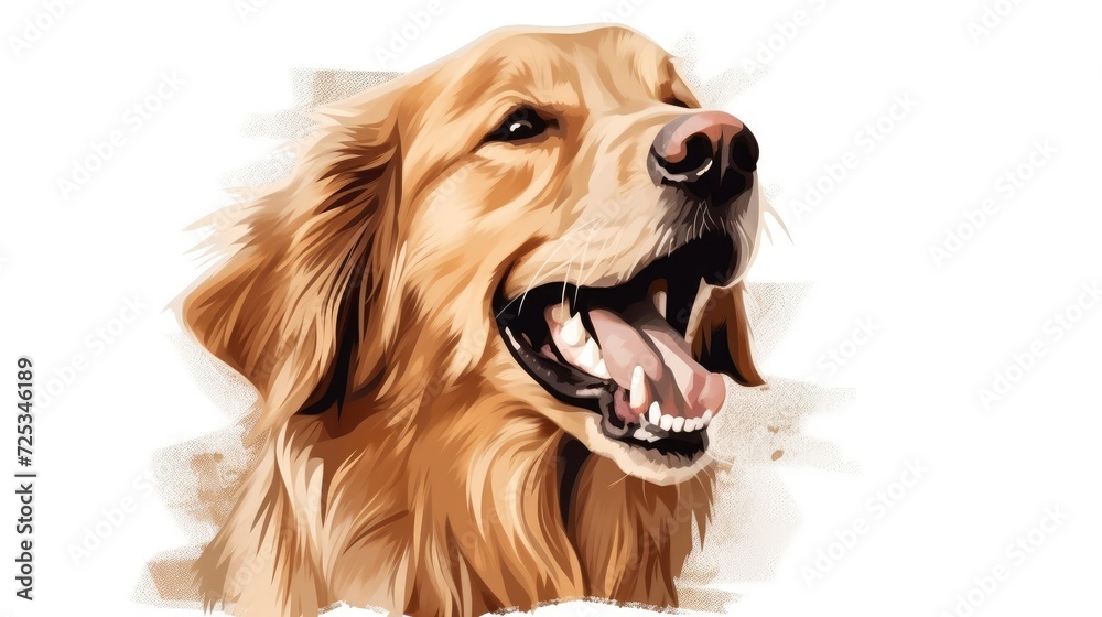 Exuberant Golden Retriever Enjoys a Laugh on a Clean White Background Generative AI Exuberant Golden Retriever Enjoys a Laugh on a Clean White Background Generative AI