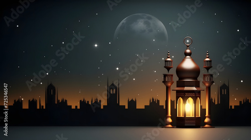 Ramadan kareem with serene mosque and crescent