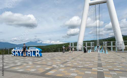 Japan's longest pedestrian foot suspension bridge. Mishima Skywalk in Mishima City, Shizuoka Prefecture, Japan photo