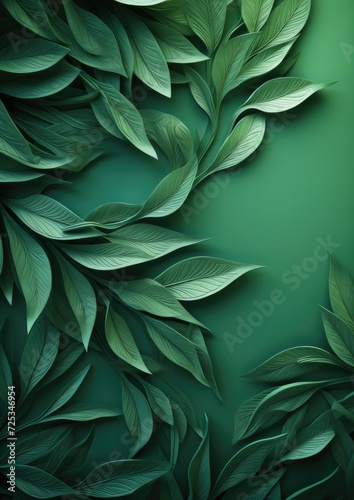 Abstract green background with outlines of leaves. Generative AI.