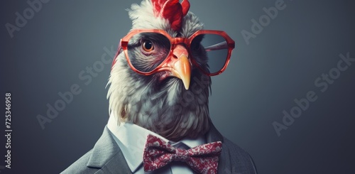 The charm of a rooster adorned with sunglasses, looking directly at the camera Fototapet