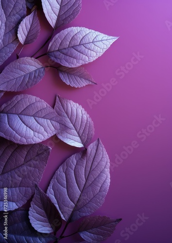 Abstract purple background with leaf outlines. Generative AI.