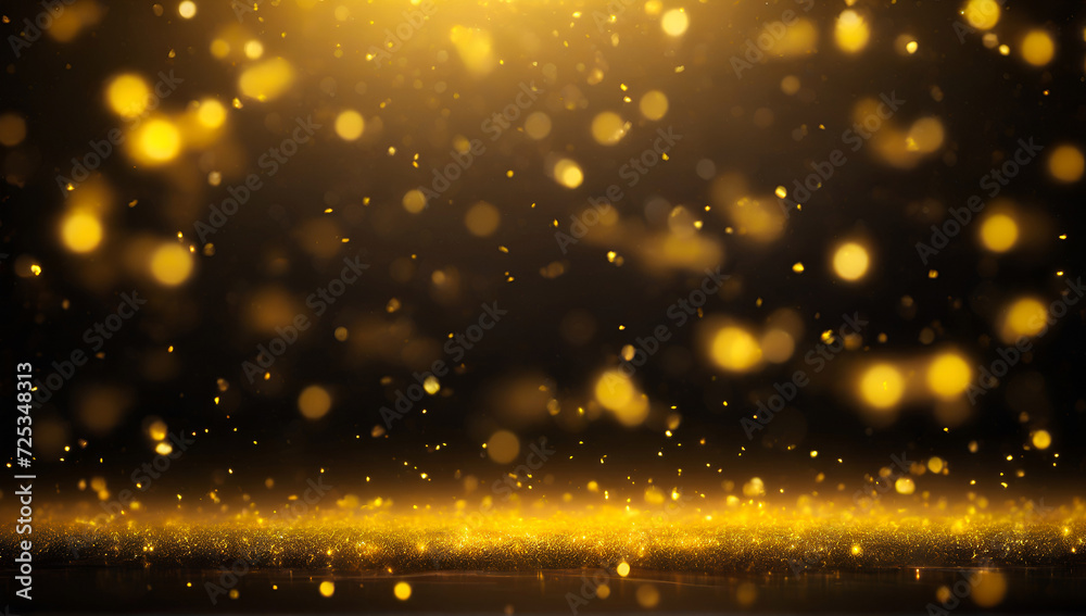 Naklejka premium background with yellowe bokeh, falling sparks, dust glitter, blur effect