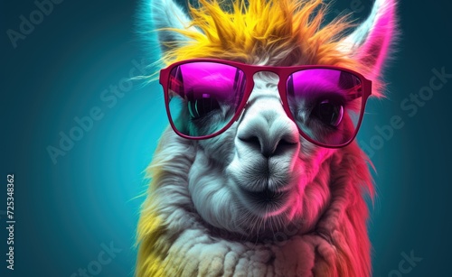 An alpaca or llama donning chic glasses, exuding a trendy and modern vibe.