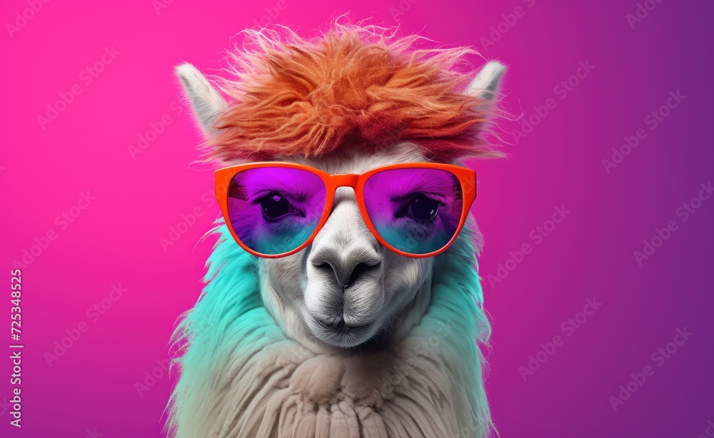 An alpaca or llama donning chic glasses, exuding a trendy and modern vibe.