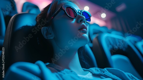Highlight a 3D movie experience in a cinema sale using minimalist design. generative AI