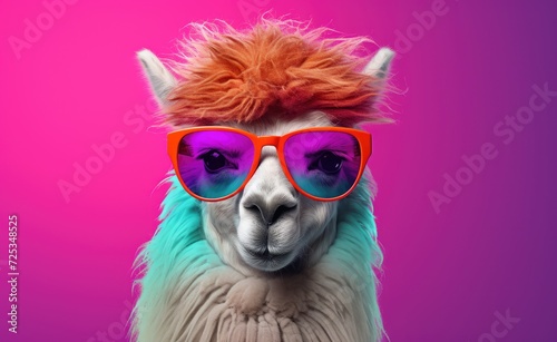 An alpaca or llama donning chic glasses, exuding a trendy and modern vibe.