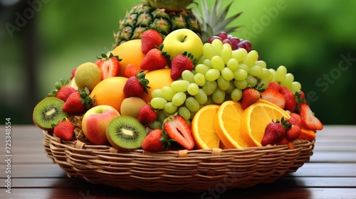 delicious fruit basket. --ar 16:9 --v 5.2 Job ID: 053646dc-d8e9-4dd2-a185-86f41373496b