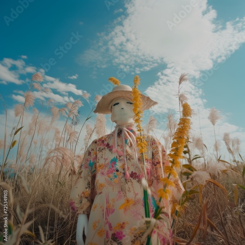 Scarecrow in a wheat field. photo