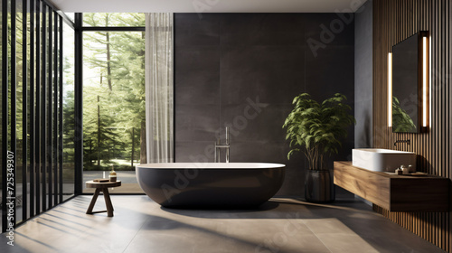 A modern house design with a grey bathroom © Rimsha