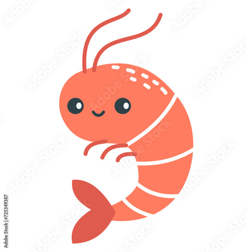Flat vector illustration in children's Scandinavian style. Cute shrimp on white background . Vector illustration