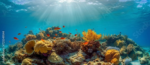 Coral and sponge-filled Caribbean Sea seascape near Curacao. © 2rogan
