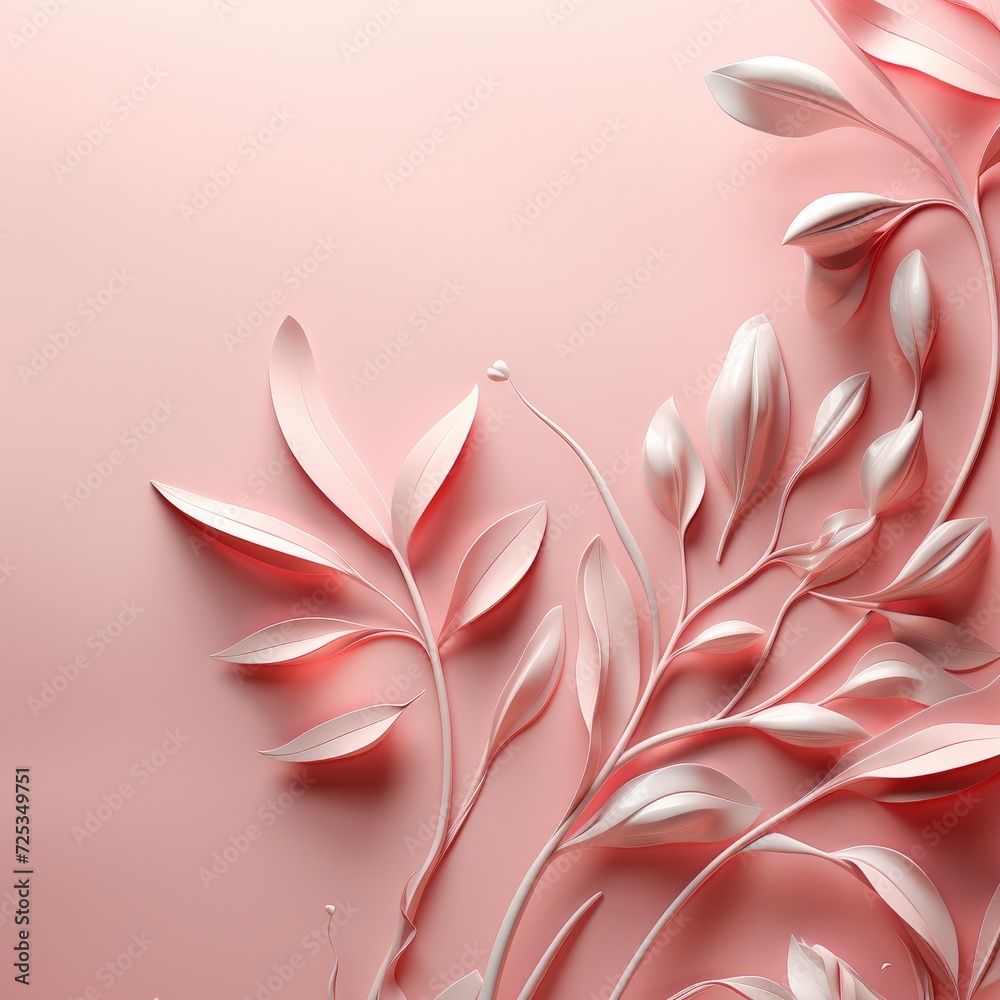 Abstract pink background with leaf outlines. Generative AI.