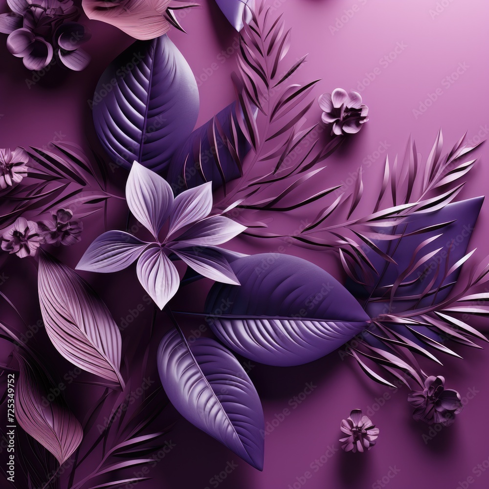 Abstract purple background with leaf outlines. Generative AI.