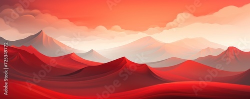 Abstract red background with mountain outlines. Generative AI. © Simona