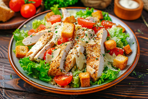 Photo caesar salad with chicken fillet tomatoes