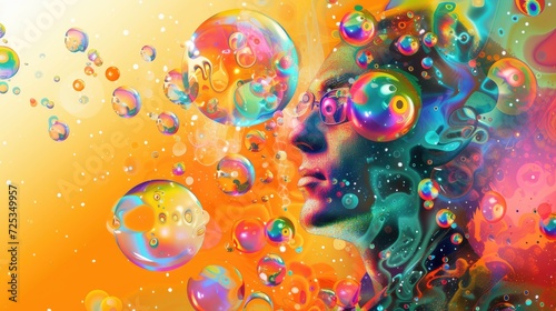 multicolored abstract portrait  headshot poster cover design illustration  conceptual digital art