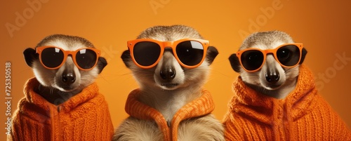 Adorable meerkats sporting yellow hoodies evoke a sense of charm and humor.