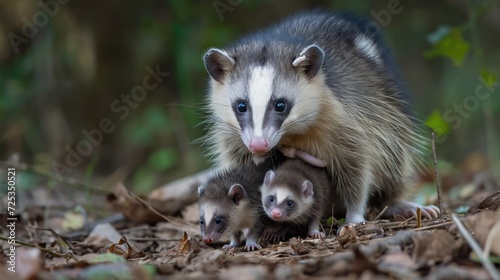 Opossum with cubs
