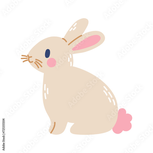 Cute rabbit sitting. Vector flat illustration isolated on white background.