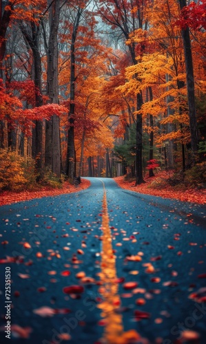 beauty scene with road colorful trees