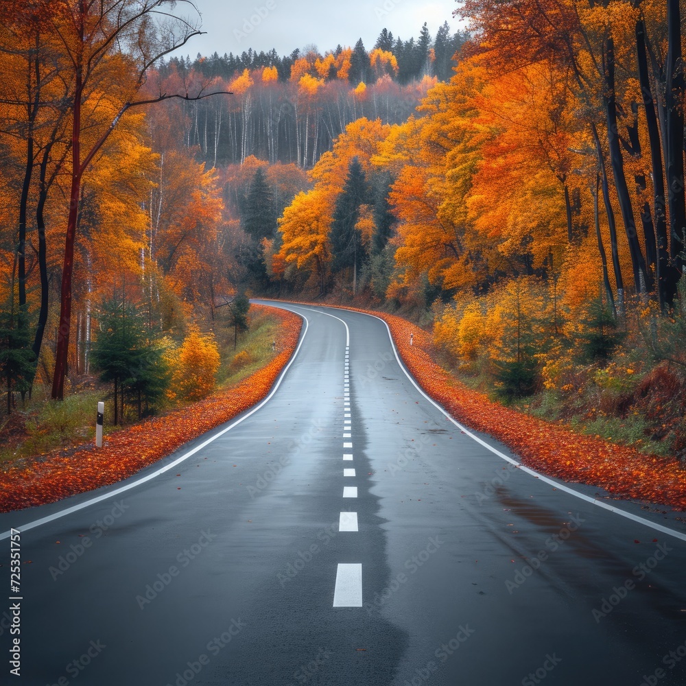 beauty scene with road colorful trees beauty scene with road colorful trees