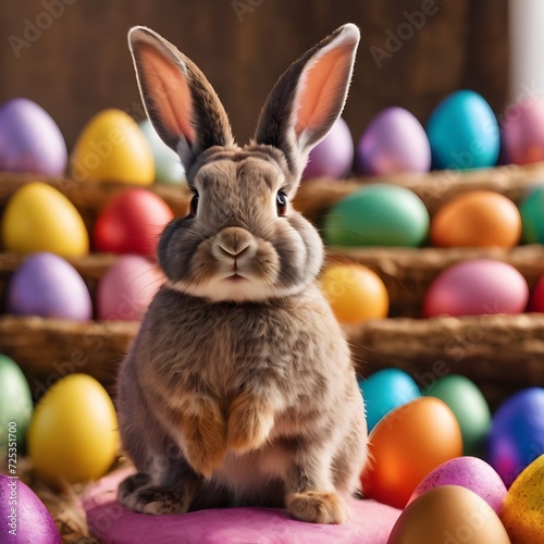 Easter Bunny Rabbit sitting in a colourful Easter Egg © QasimAli