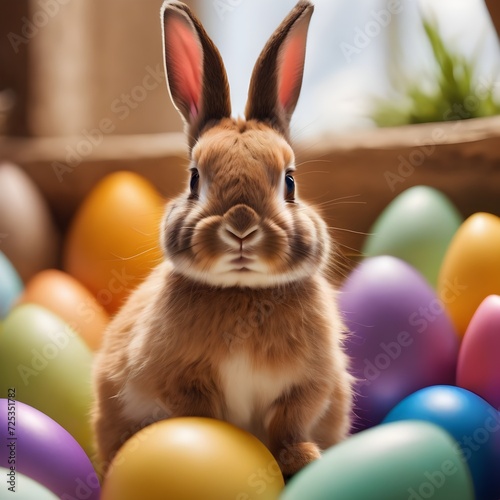 Easter Bunny Rabbit sitting in a colourful Easter Egg