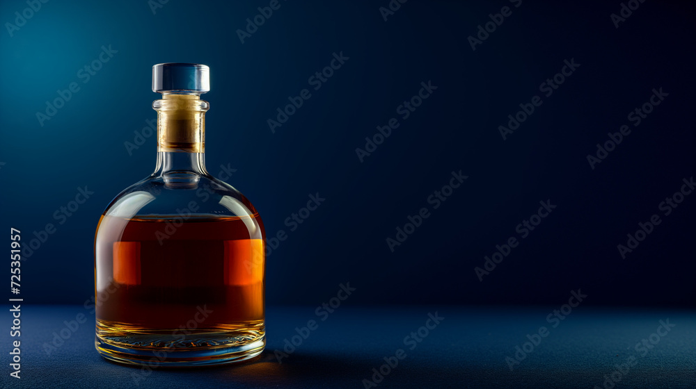 Premium whiskey bottle without a label in studio setting Premium whiskey bottle without a label in studio setting